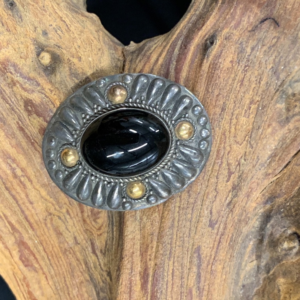 Onyx Silver Brooch